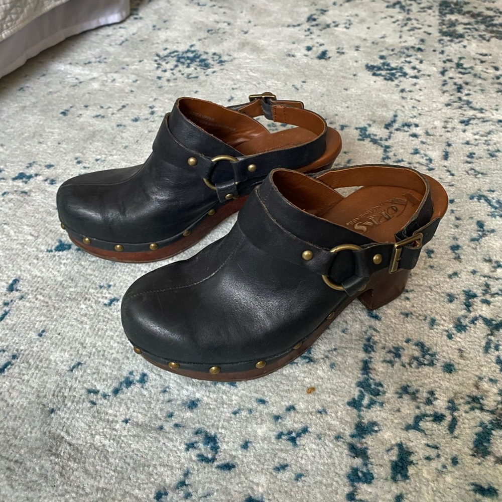 Black Leather Kork-Ease Clogs